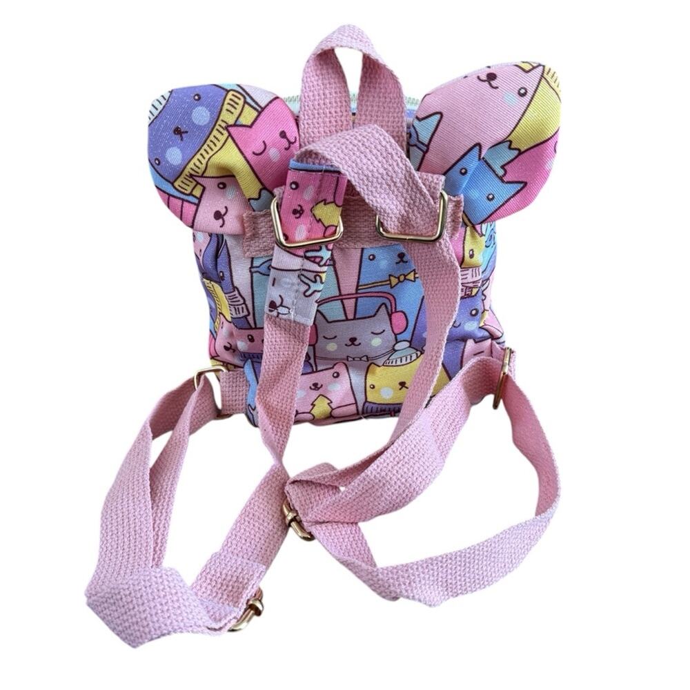 NWOT Yodalp Kids Backpack Adjustable Straps Light Pink Cat Print Cat Ears Mini - Picture 3 of 7